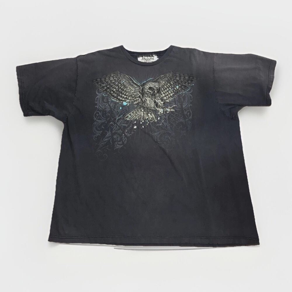 Vintage Y2K Owl Graphic T-Shirt Men’s XL Black Animal Print 26x29